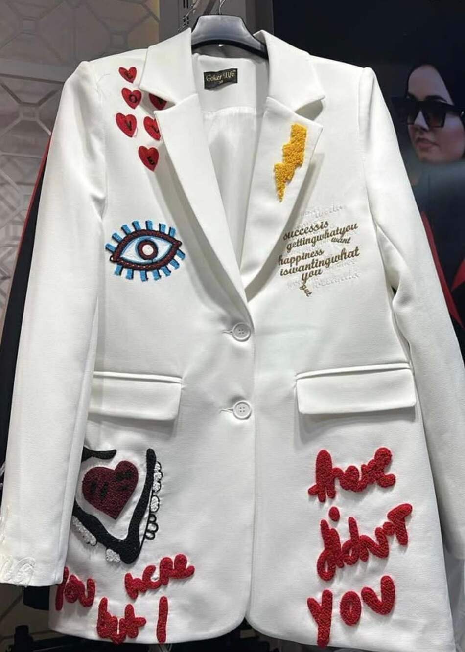 Göker Life Embroidered Blazer Size 44 White made in Turkey Embroidered Patchwork